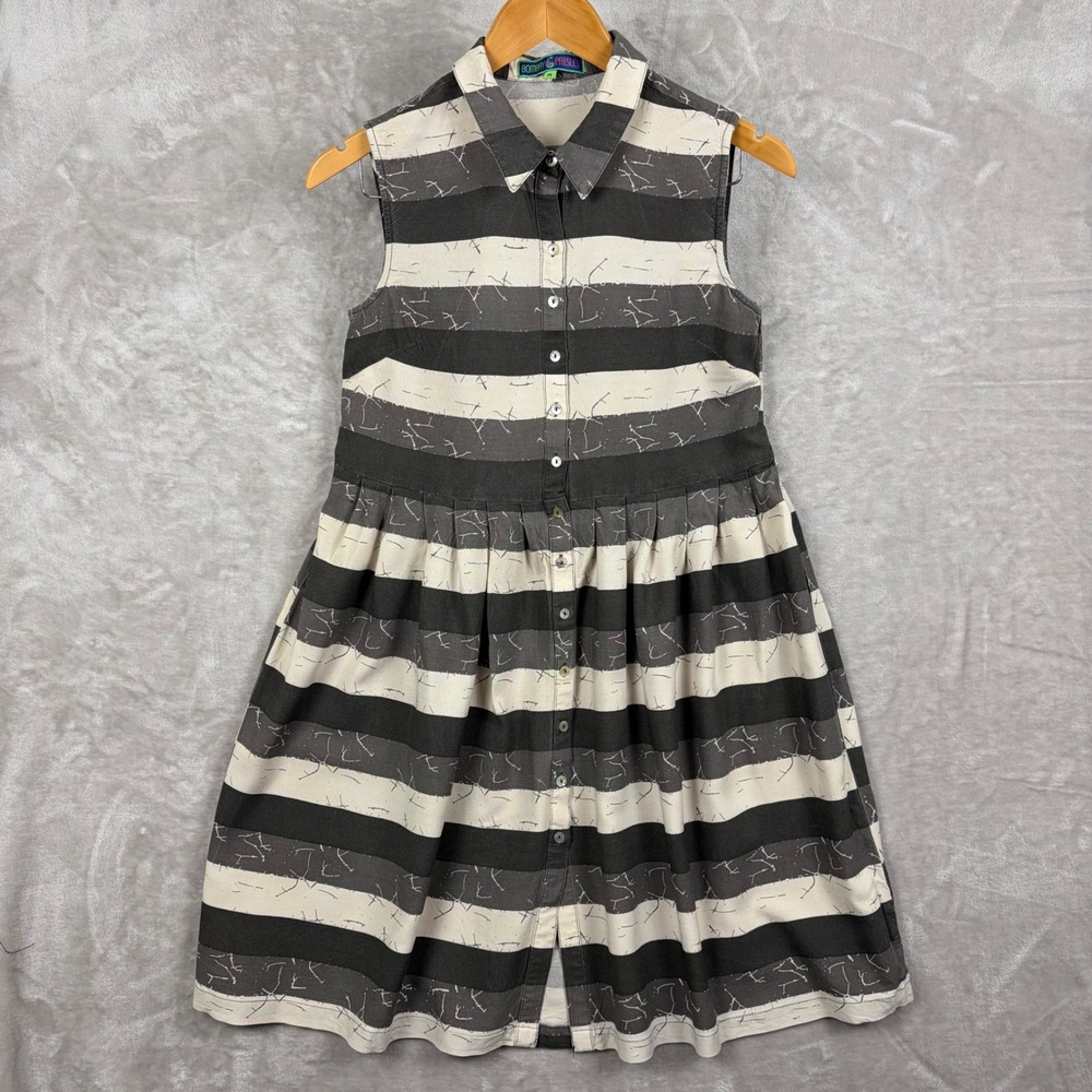 Bombay Paisley Womens M Striped Sleeveless Button Front Mini Dress Vacation Chic